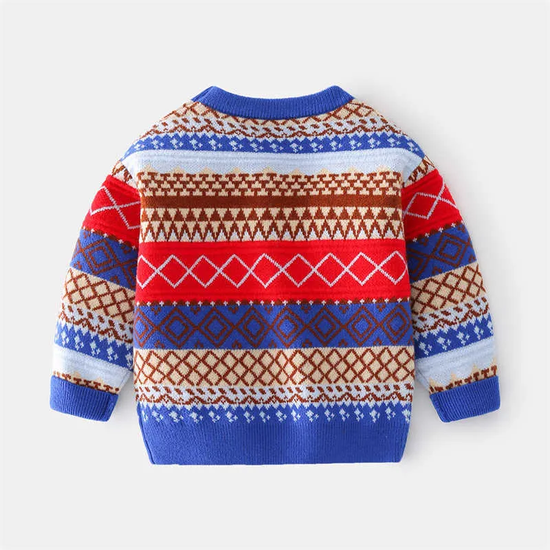 Höst Vinter Boys Tröja Knitted 2021 Ny Fashion Retro Plaid Pattern Baby Warm Coats Barnens Pullover 2-6Y Barn Tröjor Y1024