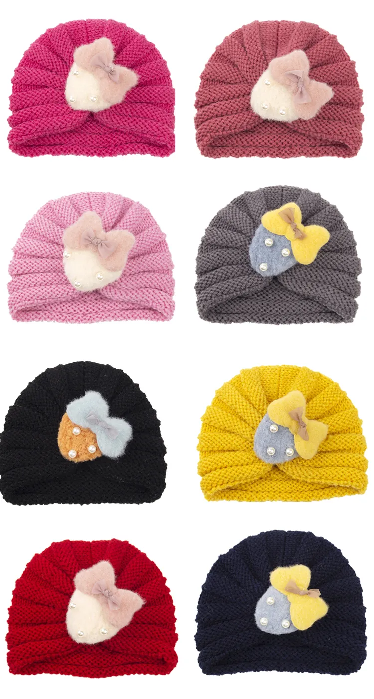 / lote Novo bebê Knied Turbante crianças meninas meninos outono inverno quente mochila manchas tampão para crianças morango arcos chapéu headband