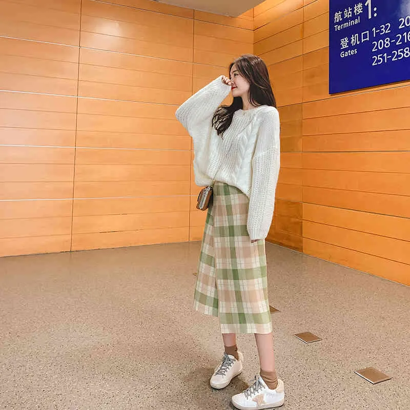 Maglione femminile autunno e inverno versione coreana del set twist camicia sottile usura sciolta vento pigro 210427