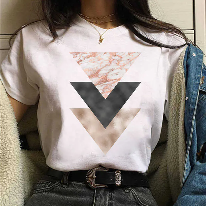 Women T Shirt Beautiful Geometry Print Fashion TShirt 90s Girls T-shirt Harajuku Tops Tee Cute Short Sleeve Tshirt Female Tshirt X0527