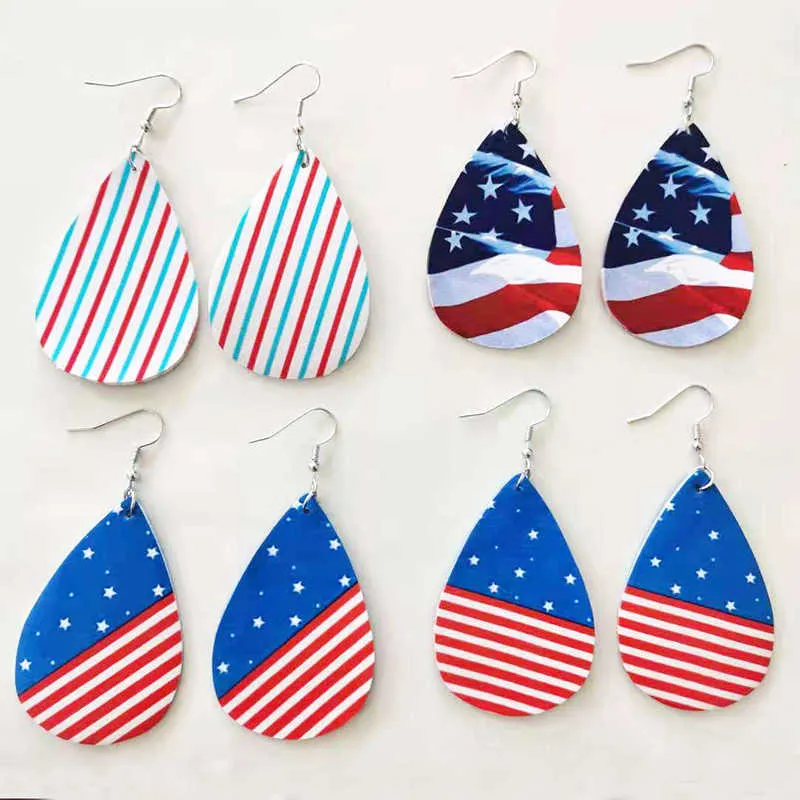 4 th Of July Patriotic Stars Boucles d'oreilles en similicuir drapeau américain Boucles d'oreilles à rayures rouges blanches et bleues X0709 X0710