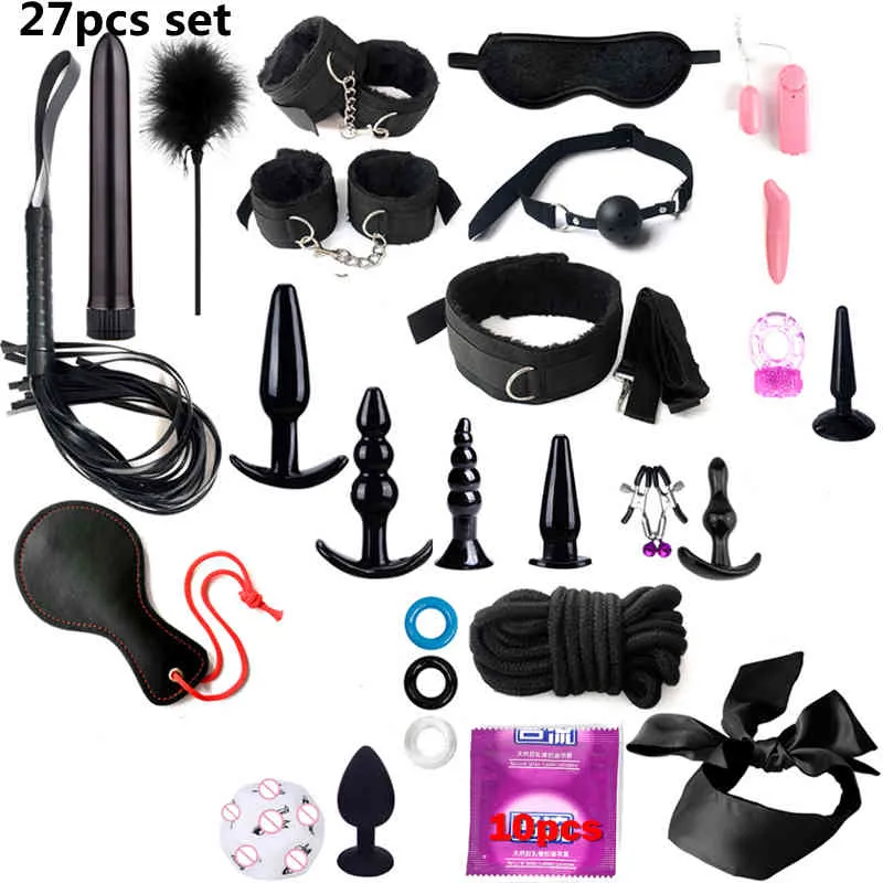Acquista Kits Kits Plush Bondage Dildo Vibrator Games Whip Gag Nipple Mintegne le coppie di donne Prodotti 2107223052946