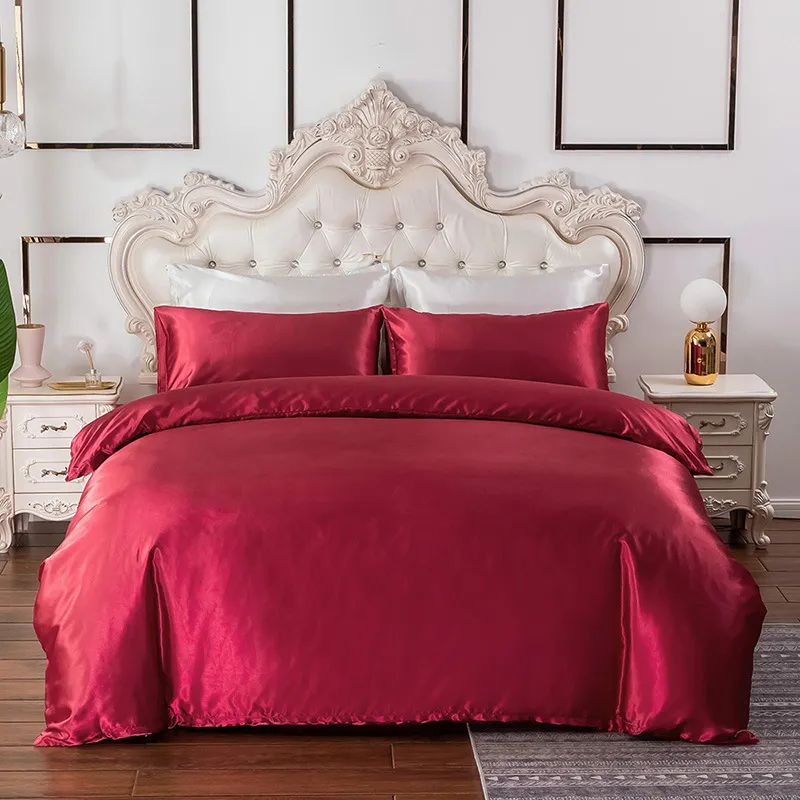 Conjunto de roupa de cama de luxo Sólida Artificial seda cetim cor ouro único casal rainha rei duvet capa 200x200 colcha cobre roupa de cama