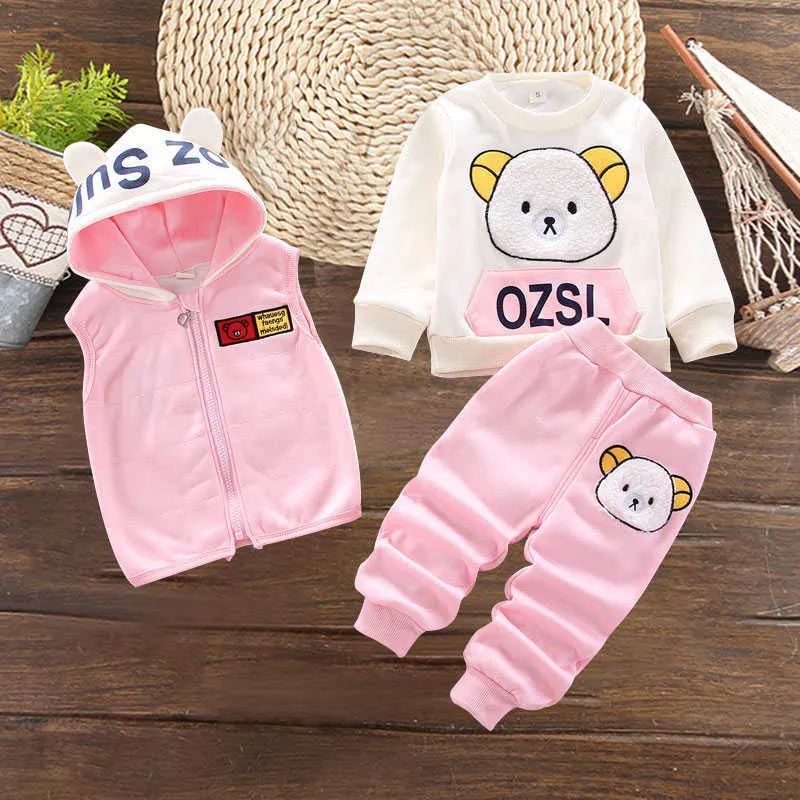 Abbigliamento bambini Abito invernale 1 2 3 4 anni Toddler Boy Girl Fashion Fleece Thick Warm Set Vest Top con cappuccio Pantaloni 211021