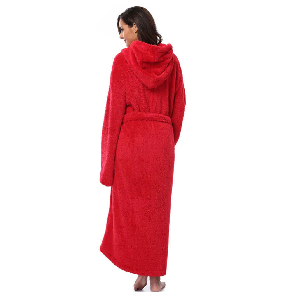 Sprzedaż Kobiety Ciepłe Długie Szata Bandaż Kimono Bathrobe Zagęścić Koral Koszu Koszulki Thermal Nightgowns Negligee Zima Kobieta Loungewear D30 210924