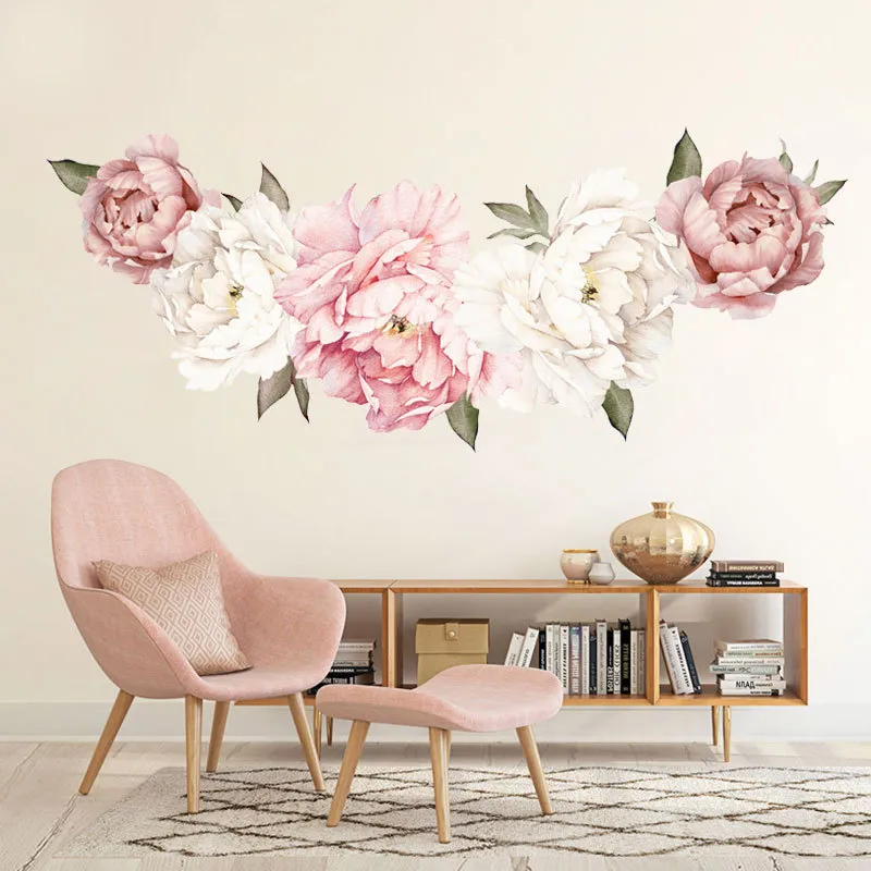 Beautiful Pink Peony Flowers Wall Stickers for Kids Room Living Room Bedroom Home Decoration Wall Decal Home Decor Baby Nursery6279383