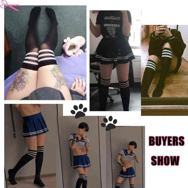 JK Uniform Cotton Sailor moon School Girl Sopra il ginocchio Calza lunga Adorabile Anime Stretto alto Nero Bianco Kawaii Studente Cosplay Y1119