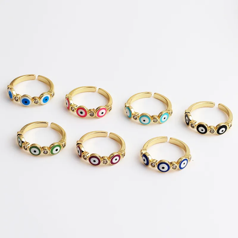 Kleurrijke Boheemse Zirkoon Boze Oog Strass Gevulde Ringen Voor Vrouwen Vintage Boho AAA CZ Duivel Ring Emaille Sieraden3015934