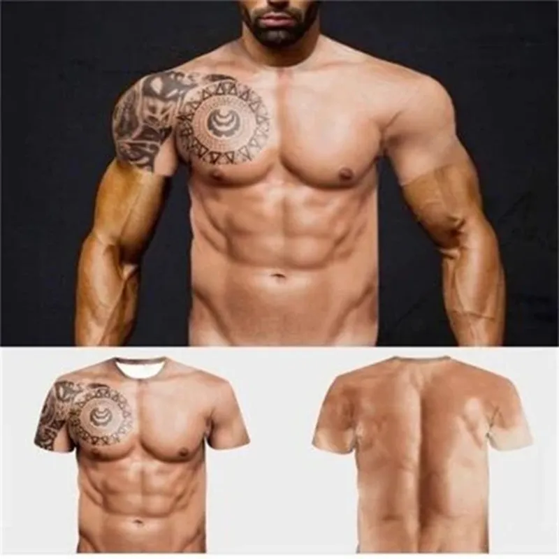 T-shirt con stampa di tatuaggi muscolari T-shirt da uomo a maniche corte con stampa digitale 3D TT@88 210409