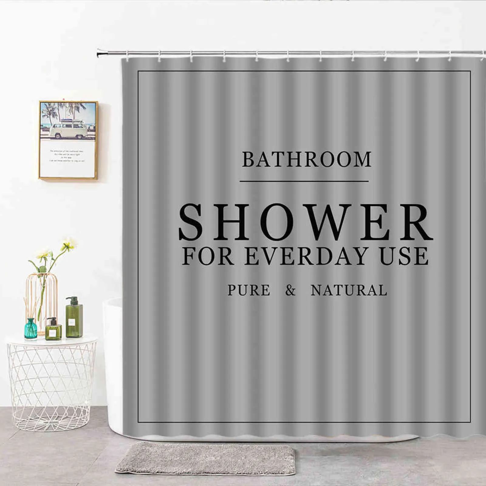 Briefdruck Schwarz Weiß Duschvorhänge Pure Natural Art Design Badezimmer Vorhang Einfache Nordic Home Decor Wasserdichter Bildschirm 211116