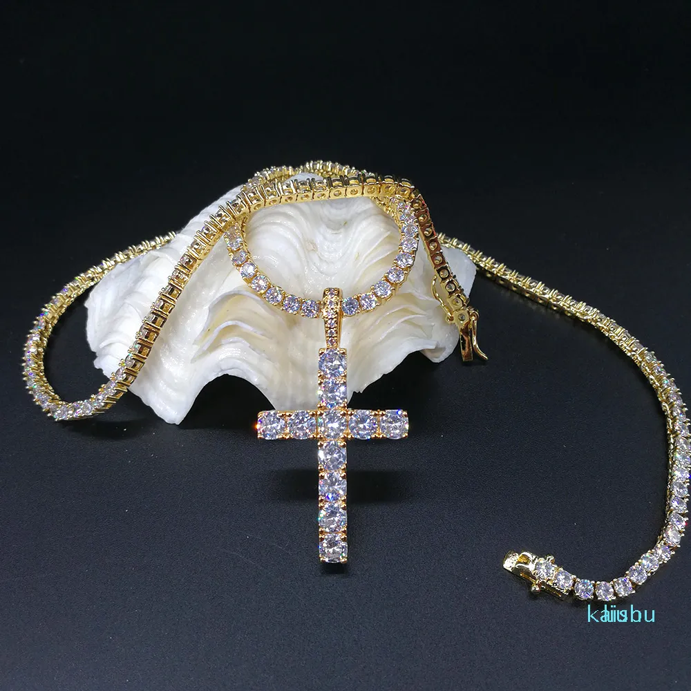 Shining Diamond Stone Cross Pendants Necklace Jewelry Platinum Plated Men Women Lover Gift Couple Religious Jewelry223x