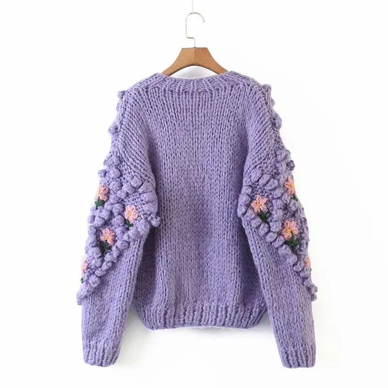 Za embroidery Knitted Sweater Women Cardigan Befree Harajuku Flower Pull Femme Hiver Leisure Time Coat Truien Dames Autumn 210510