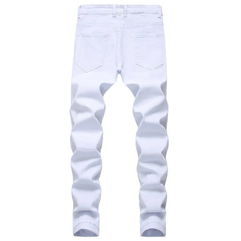 Gersri Straight Hole Destruction Trousers Distressed Jeans Men Denim Trousers Men Jeans Fashion Designer Brand White Jean Male X0621