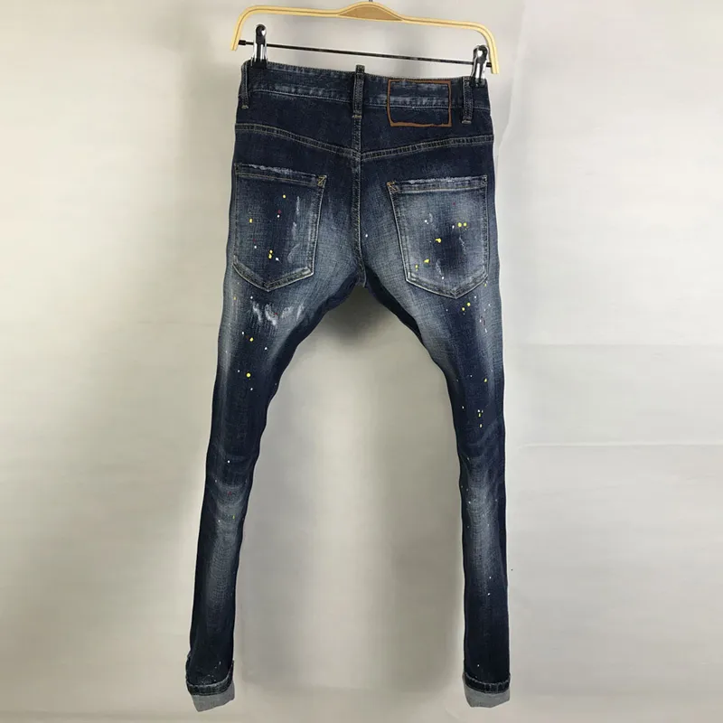 Włoski styl Moda Mężczyźni Jeans Retro Blue Slim Fit Ripped Streetwear Malowane Designer Hip Hop Bawełniane Denim Spodnie Punk