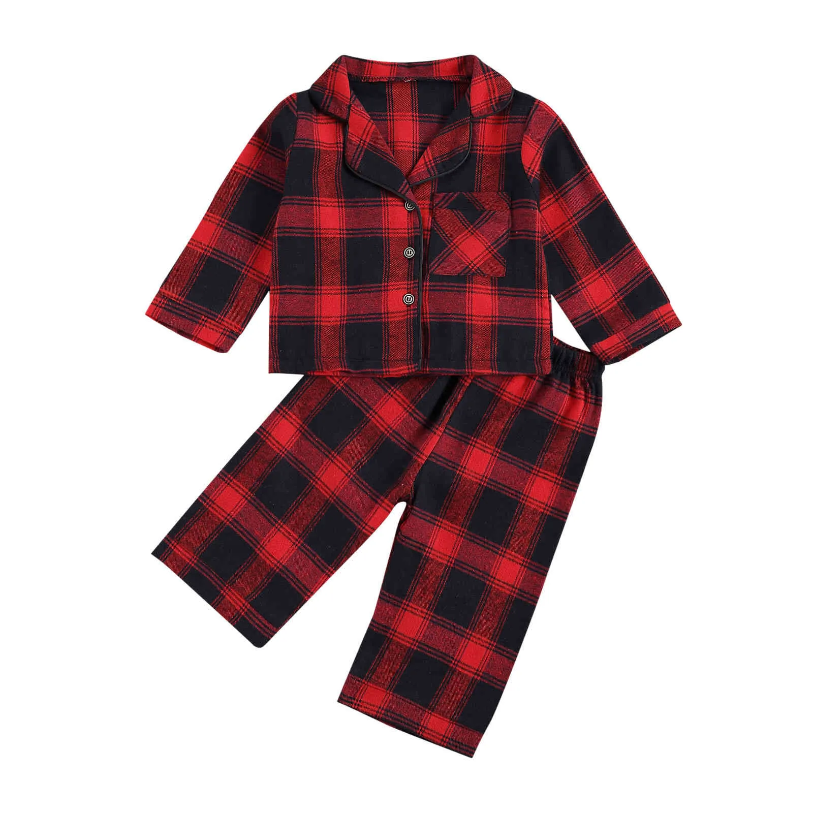 1-7Y Christmas Toddler Kid Ragazzi Pigiama Imposta Plaid rosso Manica lunga Sleepwear Autunno Natale Abiti Costumi bambini 210515