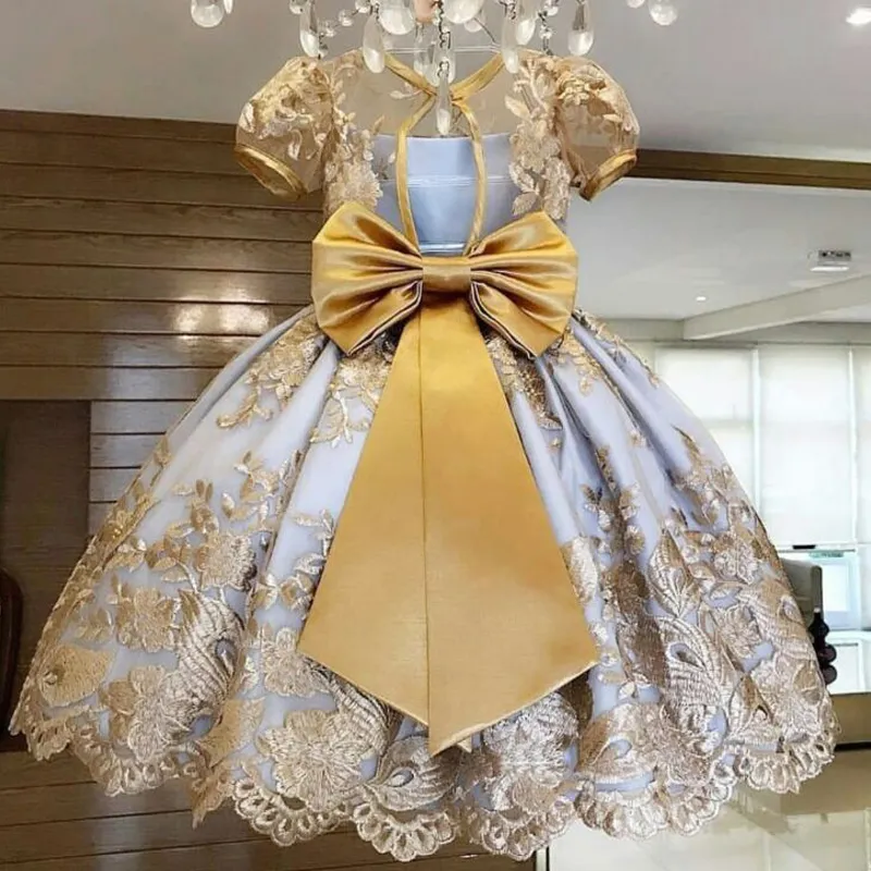 Lace Flower Girls Dress For Wedding Gown Birthday Party Tutu Bow Teenage Girl Kids Clothes 4 8 10 Years Children Formal Frocks1474597