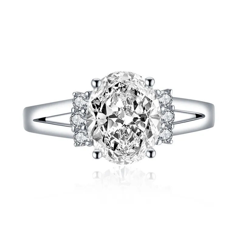 925 bijoux Sterling pour femmes 3 Ct ovale bague en diamant synthétique bagues de fiançailles en argent de mariage