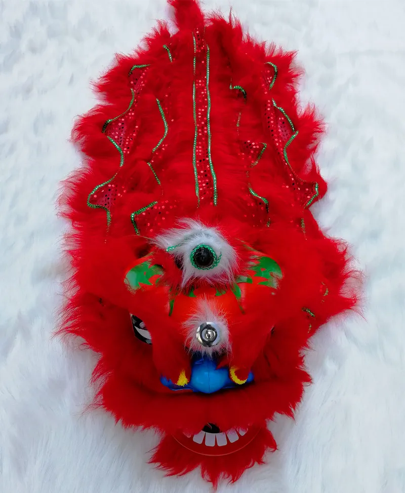 Trajes de mascota Traje de mascota de baile de león chino Lana pura León del sur para dos niños Juguetes Ropa Publicidad Carnaval Halloween Navidad