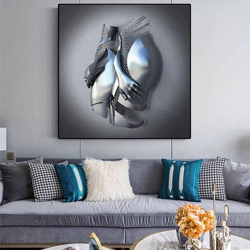 Metalpar Figur Staty Wall Art Canvas Målning Nordisk älskare Skulptur Poster tryckning Bild vardagsrum Hemdekoration185p