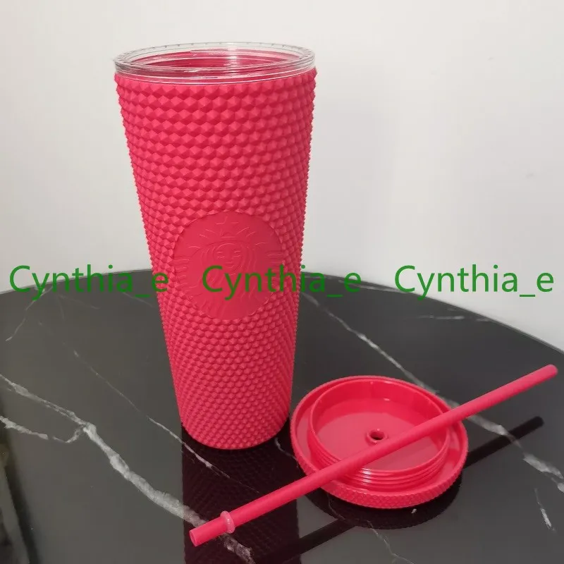 2021 Starbucks Double Barbie Pink Tumblers Durian Laser Straw Cup Tumblers Sirena Plástico Agua fría Tazas de café Taza de regalo