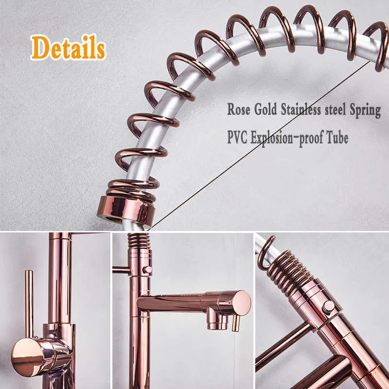 SHBSHAIMY Chrome / Rose Gold Spring Kök Kranar Svart Dra Down Down Kitchen-Sink Crane Dual Swivel Spout Tap Cold Water Mixer 210724