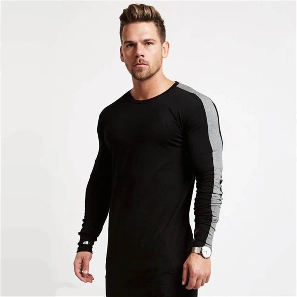 Casual Lange Mouw T-shirt Mannen Fitness Katoen T-shirt Mannelijke Gym Workout Skinny Tee Shirt Tops Spring Nieuwe Lopende Sportkleding Y0322