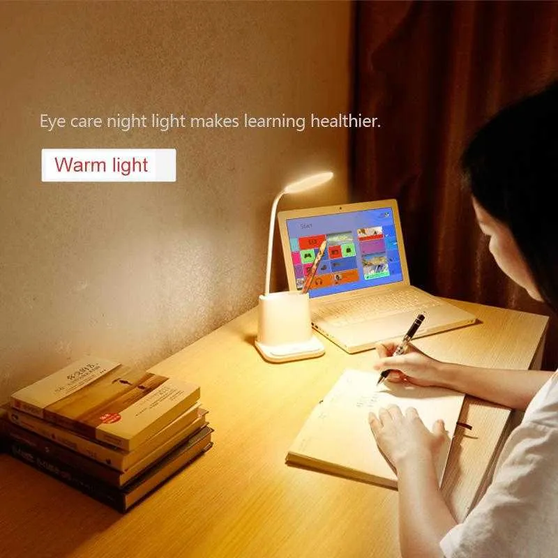 USB Rechargeable LED Table Lamp Touch Dimming Adjustment Desk Lamp for Children Kids Reading Study Bedside Bedroom Living Room