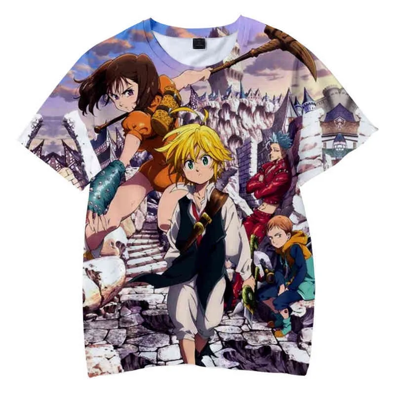 Anime T-shirt Seven Deadly Sins Nanatsu No Taizai 3D Imprimer Streetwear Hommes Femmes Mode T-shirt À Manches Courtes Hip Hop Tshirt Tops Y220214