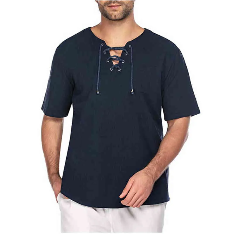 2021KB夏の新しい男性の半袖Tシャツ綿とリネンLEDカジュアルメンズTシャツシャツ男性通気性S-3XL G220223