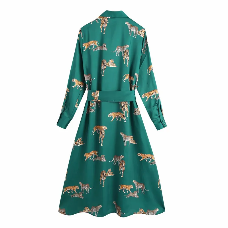 Women Summer Vintage Shirts Dress Long Sleeve Animal Print Sashes Bow Tie Female Elegant Street Dresses Vestidos BB2956 210513