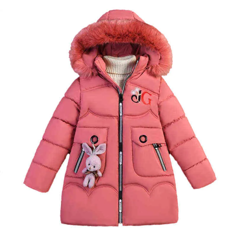 Casaco para meninas 4-12 anos inverno cartoon jaqueta acolchoada grossa quente menina comprimento médio com capuz 211203
