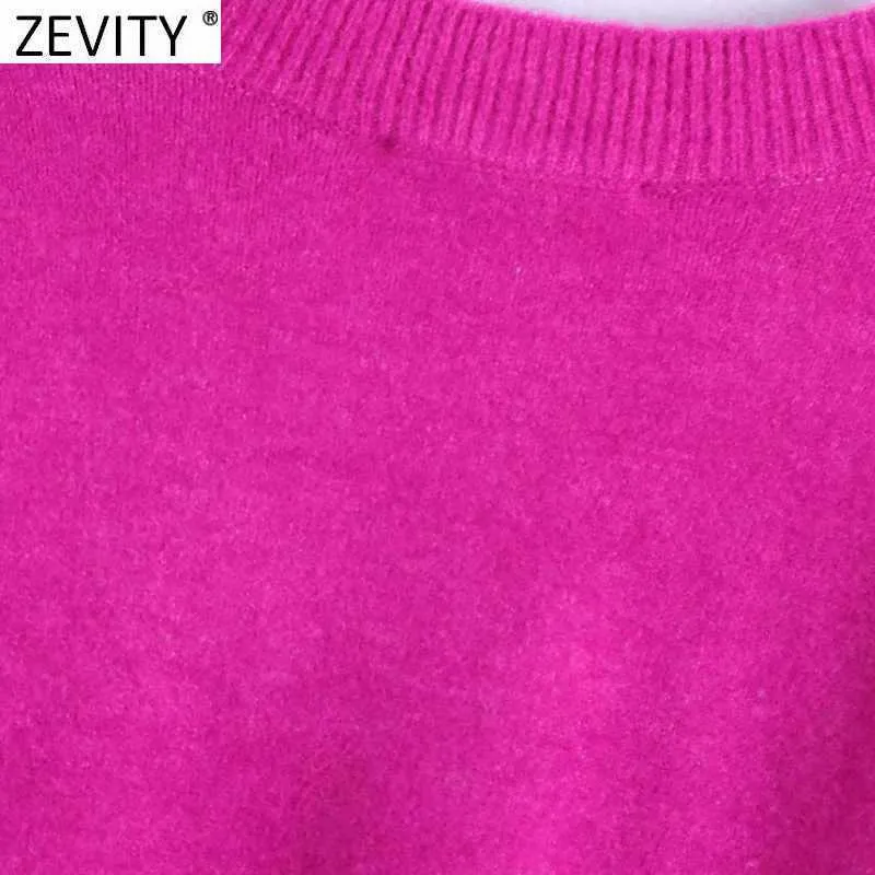 Zevity Women Simply Scollo a V Soft Touch Casual Maglione lavorato a maglia viola Donna Chic Basic Pullover a maniche lunghe Top di marca SW901 210903