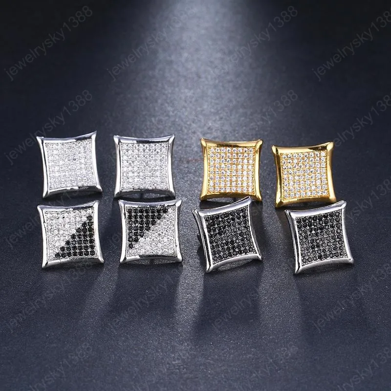 Blings Men Women Earring Gold Plated Bling CZ Diamond Square Earrings Studs for Girls Party Wedding Jewlery Hip Hop Earrings283a