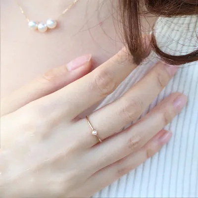 Ring For Women Delicate Mini Pearl Thin Rings Minimalist basic Style Light Yellow Gold Color Fashion Jewelry KBR010