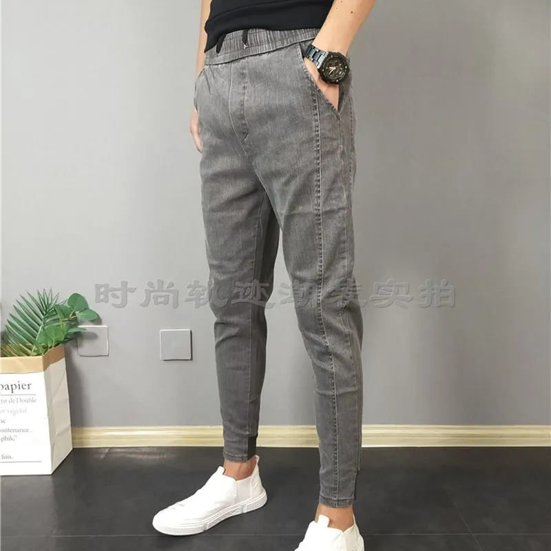 Moda 2021 Elastik Bel Streetwear erkek Kore İnce Ayak Kovboy Erkekler All-Match Hiphop Pantolon Rahat Genç Kalem Pantolon