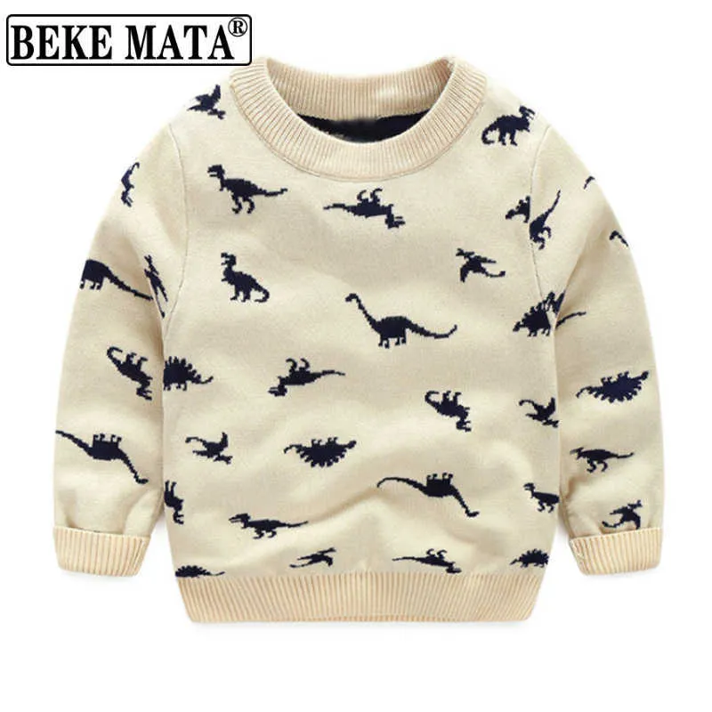 BEKE MATA Knitted Baby Boy Sweater Casual Autumn 2021 Cartoon Dinosaur Pattern Warm Cotton Boys Sweater And Pullovers Children Y1024