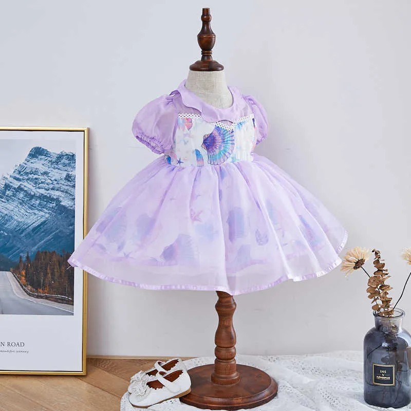 Enfant Boutique Robes Filles Espagnol Bébé Lolita Violet Dentelle Robes De Bal Infantile Anniversaire Baptême Frocks 210615