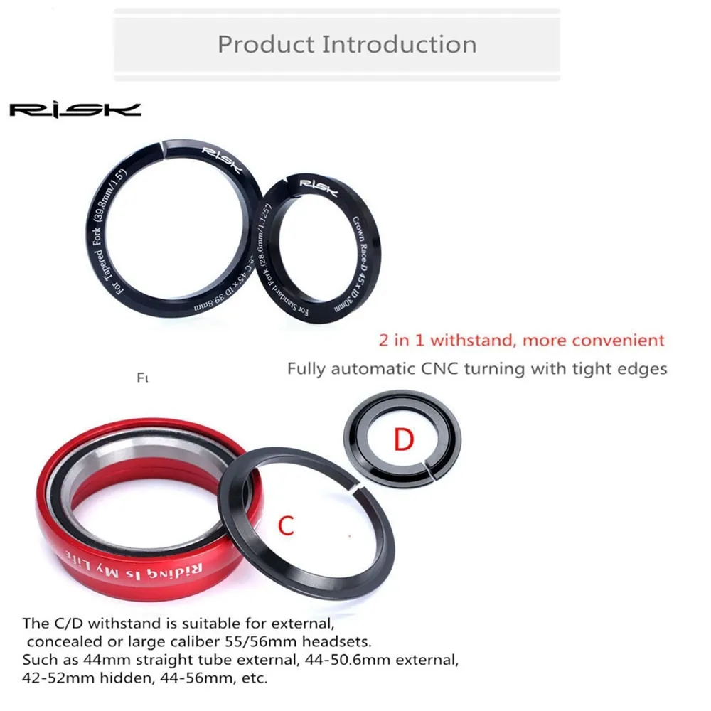 1.5inch Bike Headset Base Spacer Crown Race Rondella Parti di biciclette 39.7mm Forcella affusolata Dritto 45 gradi