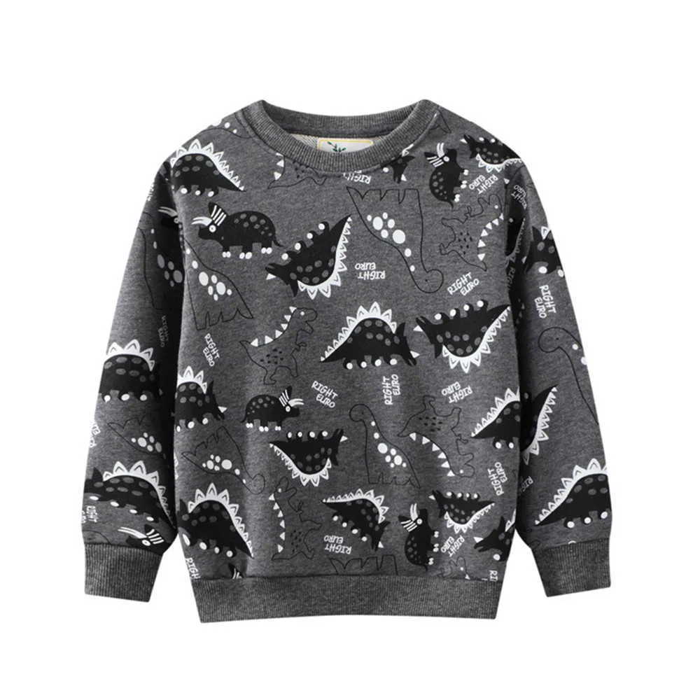 Saltando metros inverno outono meninos meninas dinossauros imprimir roupas de algodão conjuntos de moda camisolas + sweatpants roupas 210529