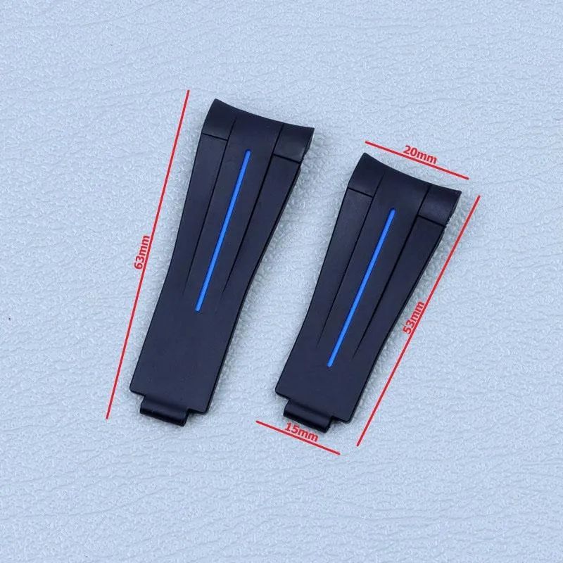 Titta på band 20mm svart krökt slut silikon gummi vaktband för rollband ubåt gmt armband glidelock lås kort version218j