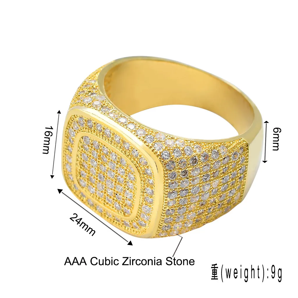 2021 Hip Hop hommes glacé Zircon cubique anneaux carrés cuivre haute qualité CZ Cool mâle anneau fête bijoux goutte