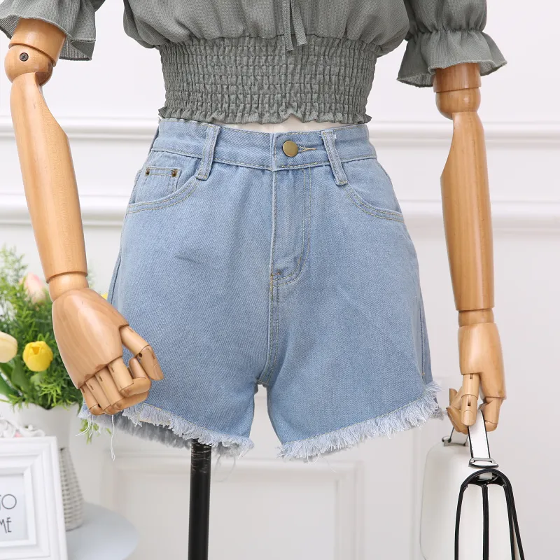 Sommer Frauen Unregelmäßiges Design Hohe Taille Jeans Street Fashion Kurze Casual Weibliche Einfarbig Denim Dünne Shorts 210430
