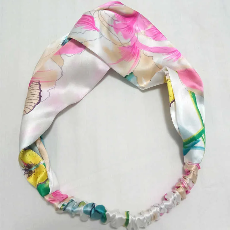 100% Real Mulberry Silk Headband lady scrunchie multicolors Hair band hoop headwear wrap Turban make-up Bandage Bandanas X0722