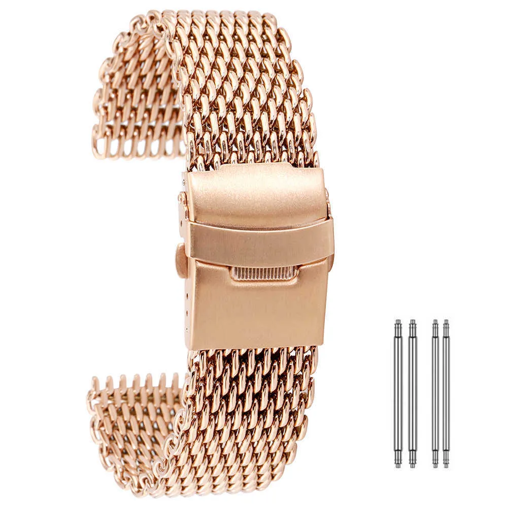 18mm 20mm 22mm 24mm Rostfritt stål Mesh Watch Band Spring Bars Armband Byteband för Universal Watch Rose Gold Blue H0915
