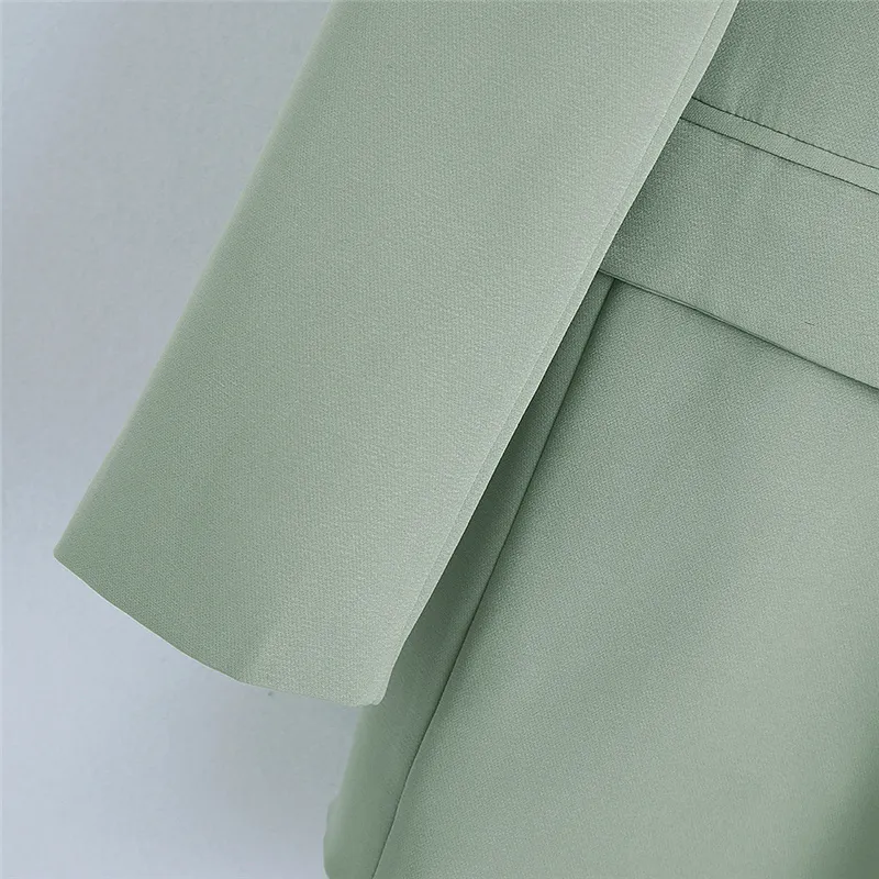 Zweireihiger grüner Blazer-Anzug für Damen, eleganter 2-teiliger Anzug für Bürodame, Vintage-Modeset für Damen 210430