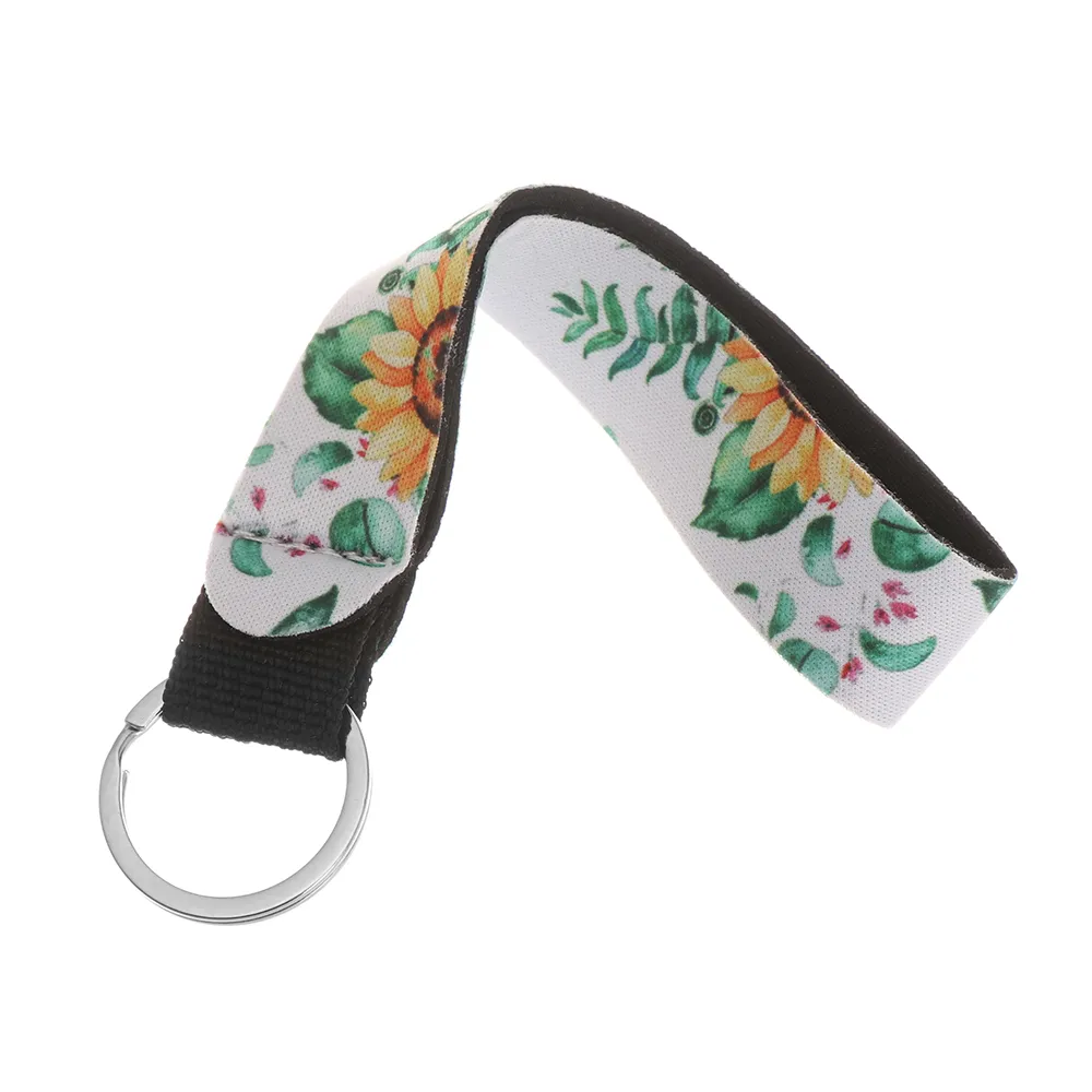 Porte-clés à la mode tournesol léopard imprimé bracelet longue sangle de suspension porte-clés lanière anneaux pendentif à breloques accessoire à créer soi-même