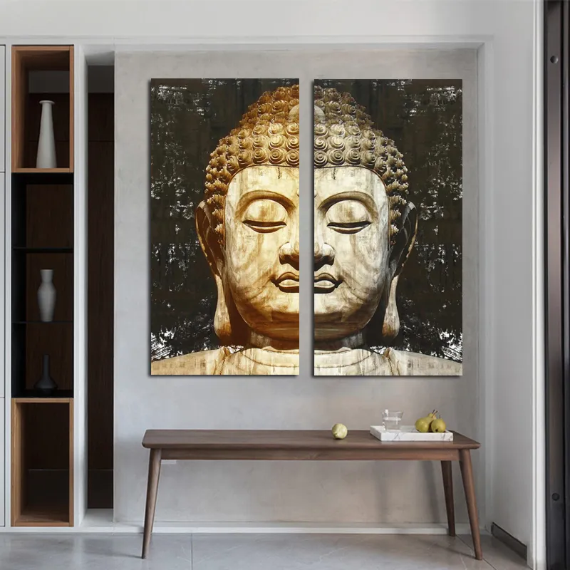 Wanddekoration, Buddha-Kopf-Poster, Leinwandgemälde, Schwarz-Weiß-Gold, Wandkunst, Bilder für Wohnzimmer, Poster und Drucke