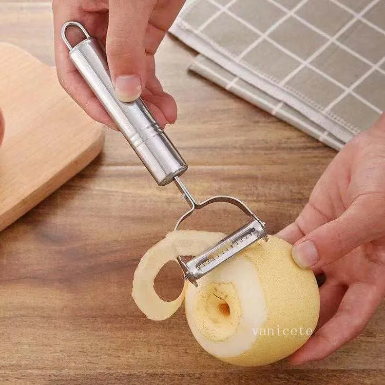 Pelador de acero inoxidable Patata Pepino Zanahoria Rallador Cortador Verduras multifuncionales Doble cepillado Slicer Peeling Herramientas Cocina T2I53271