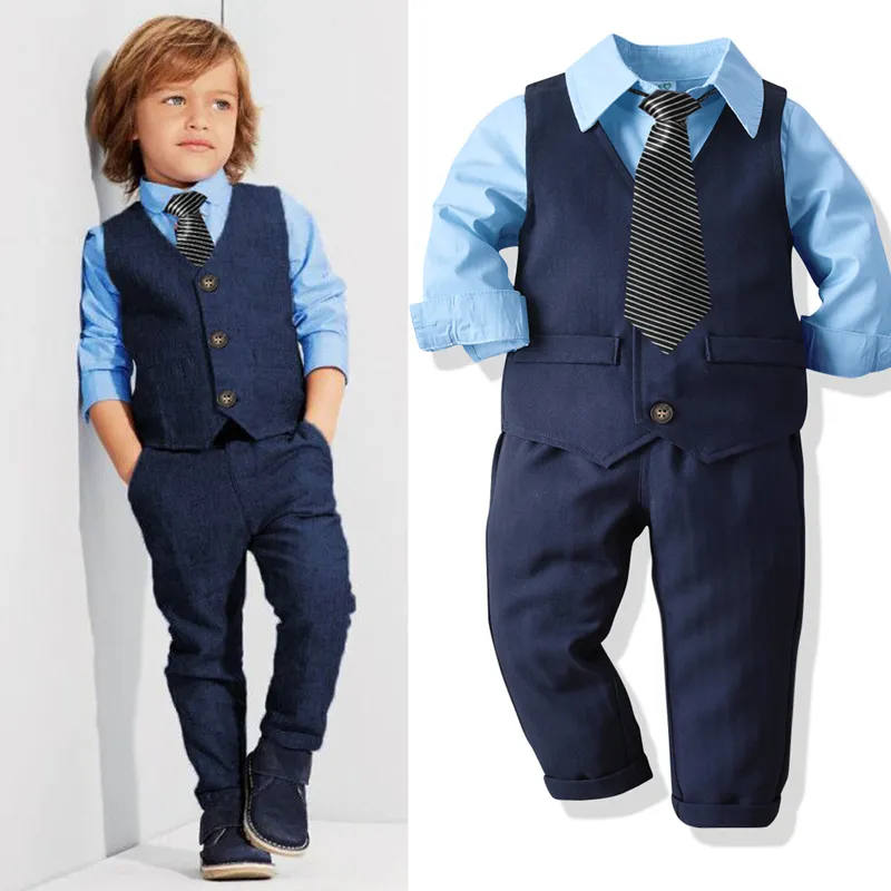 Dzieci 039S Suit na nowy rok dla ubrania dziecięce chłopcy 2019 Kostium jesienny krawat paski krawat maluchowe ubrania chłopięce1825418