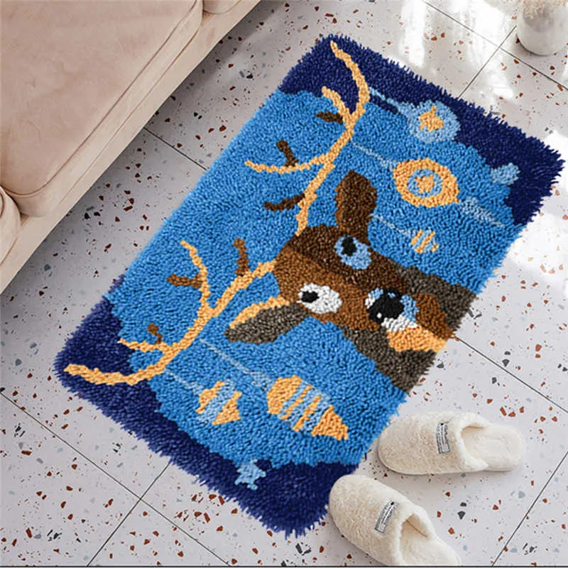 DIY Broderi Reindeer Latch Krok Kit Rug Crochet Tapis Lovely Animal Needle För Carpet Tapestry Kits Mönster Chrismas Deco 210928